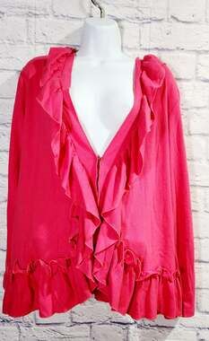 Rafaella Pink Fuchsia Ruffled Hook & Eye Closure Cardigan 1X Plus Lightweight